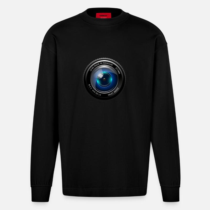 objectif de la caméra - Manches longues bio épais oversize fabriqué en UE - SOLID BLACK