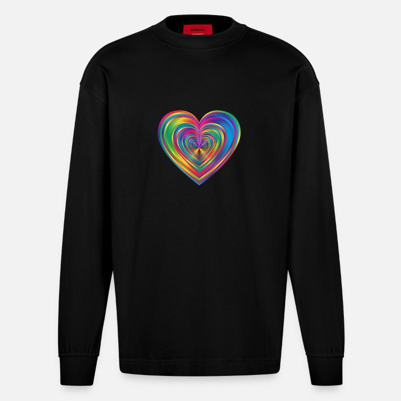 Regenbogen herz - Heavyweight Oversized Organic Langarmshirt Made in EU - SOLID BLACK