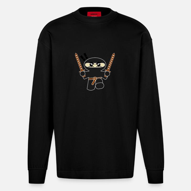 Ninja Comic - Heavyweight Oversized Organic Langarmshirt Made in EU - SOLID BLACK