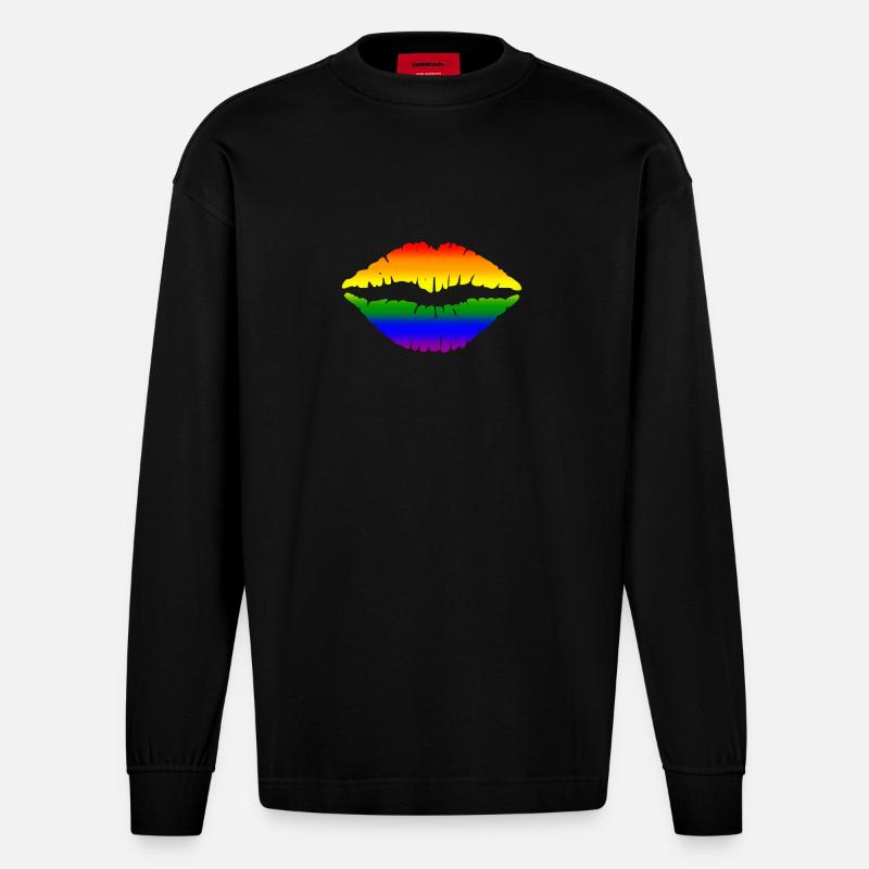 Regenbogen-Lippen - Heavyweight Oversized Organic Langarmshirt Made in EU - SOLID BLACK