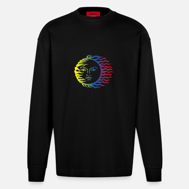 Sonne Symbol bunt - Heavyweight Oversized Organic Langarmshirt Made in EU - SOLID BLACK