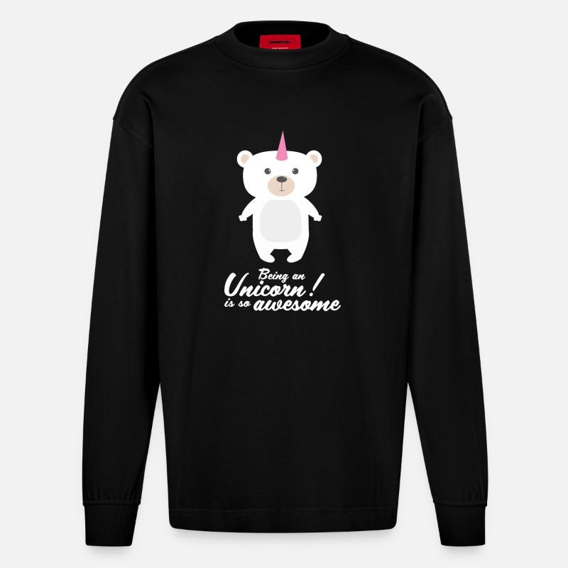 Einhorn! Bär! - Heavyweight Oversized Organic Langarmshirt Made in EU - SOLID BLACK