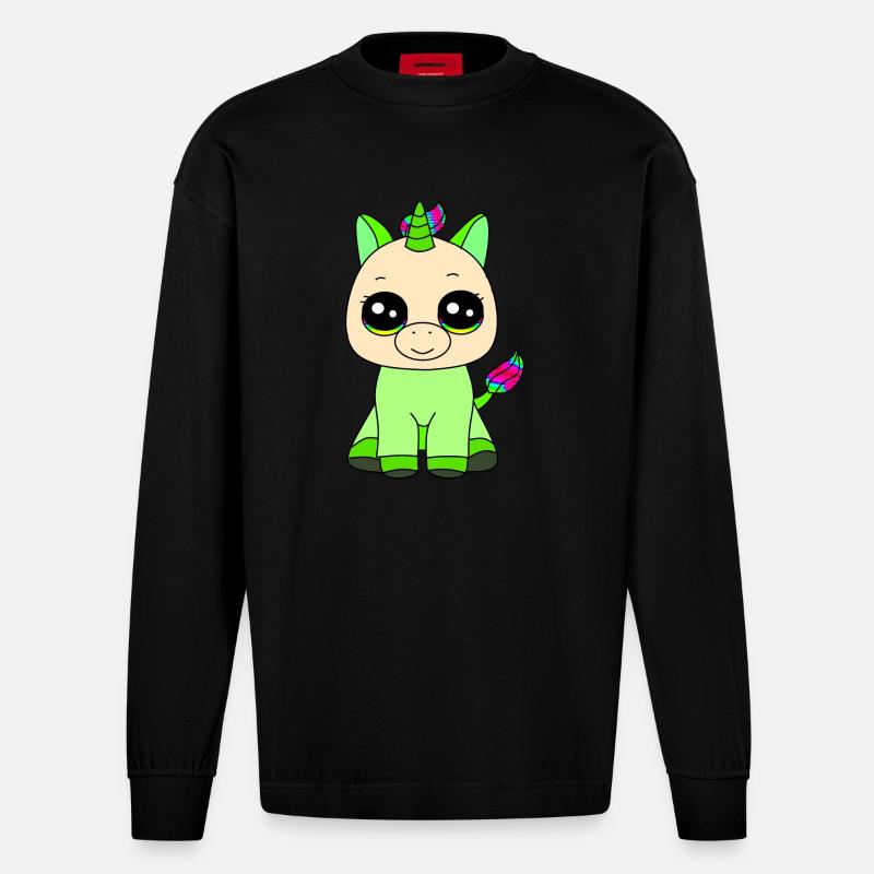 Kleines Einhorn - Heavyweight Oversized Organic Langarmshirt Made in EU - SOLID BLACK