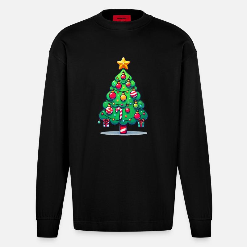 Christmas Tree - Heavyweight Oversized Organic Langarmshirt Made in EU - SOLID BLACK