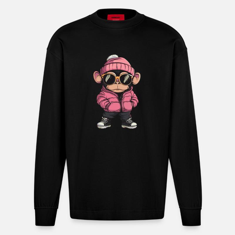 Affe Cool Comic - Heavyweight Oversized Organic Langarmshirt Made in EU - SOLID BLACK