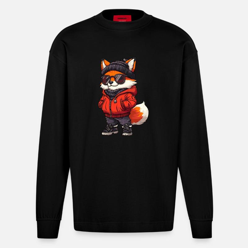 Fuchs Cool Comic - Heavyweight Oversized Organic Langarmshirt Made in EU - SOLID BLACK