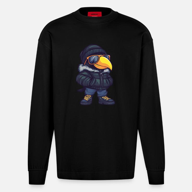 Tukan Vogel Cool Comic - Heavyweight Oversized Organic Langarmshirt Made in EU - SOLID BLACK