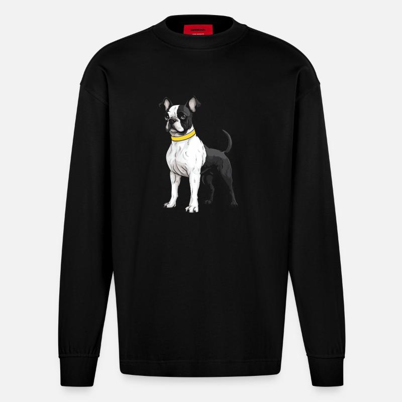 Bouledogue français Chien - Manches longues bio épais oversize fabriqué en UE - SOLID BLACK