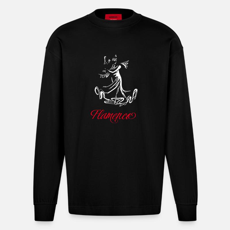 Flamingo (dunkel) - Heavyweight Oversized Organic Langarmshirt Made in EU - SOLID BLACK