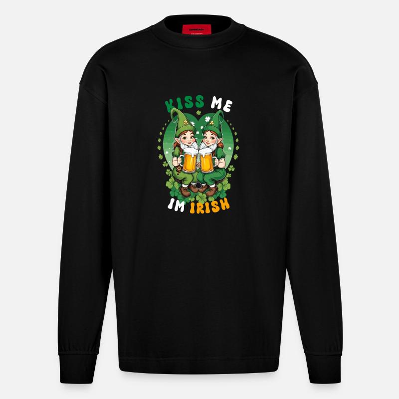 Küss mich, ich bin Irish - Heavyweight Oversized Organic Langarmshirt Made in EU - SOLID BLACK