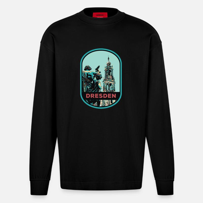 Illustration: Hofkirche, Dresden - Heavyweight Oversized Organic Langarmshirt Made in EU - SOLID BLACK