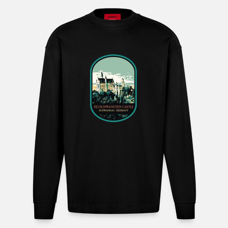 Neuschwanstein Schloss Silhouette - Heavyweight Oversized Organic Langarmshirt Made in EU - SOLID BLACK