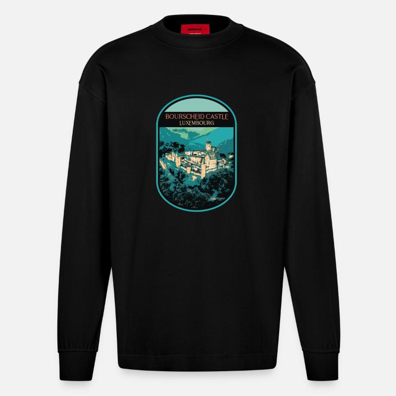 Schloss Bourscheid bestaunen - Heavyweight Oversized Organic Langarmshirt Made in EU - SOLID BLACK