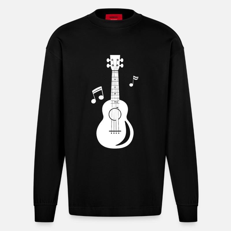 Ukulele Grafik - Heavyweight Oversized Organic Langarmshirt Made in EU - SOLID BLACK