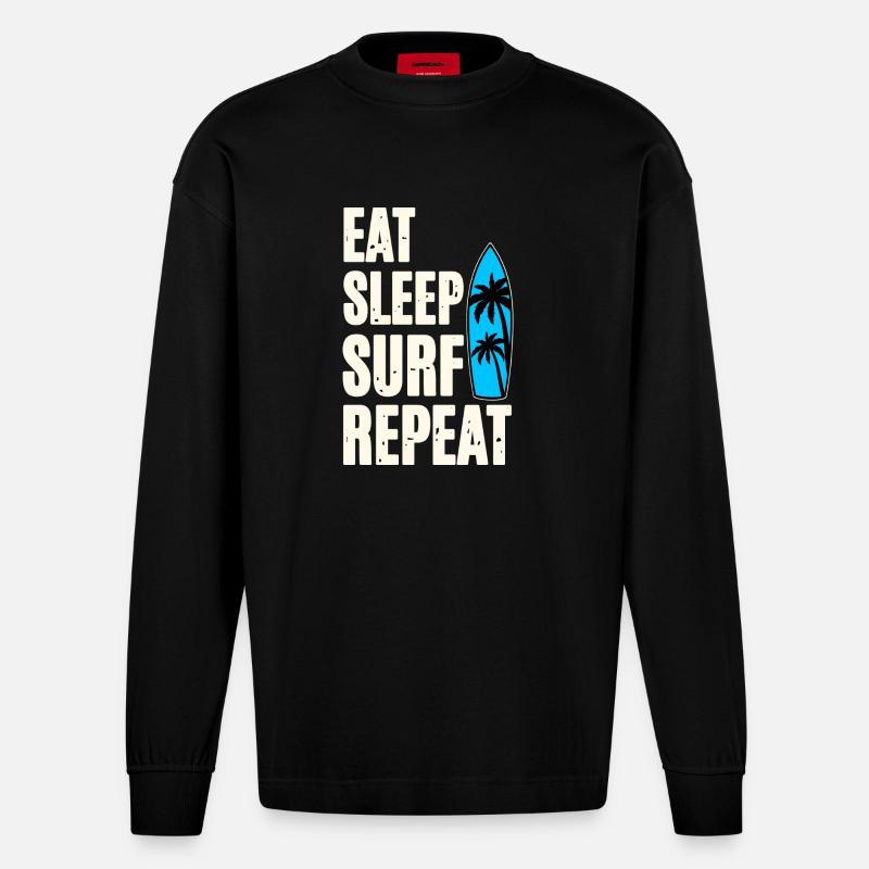 Eat Sleep Surf Repeat - Heavyweight Oversized Organic Langarmshirt Made in EU - SOLID BLACK