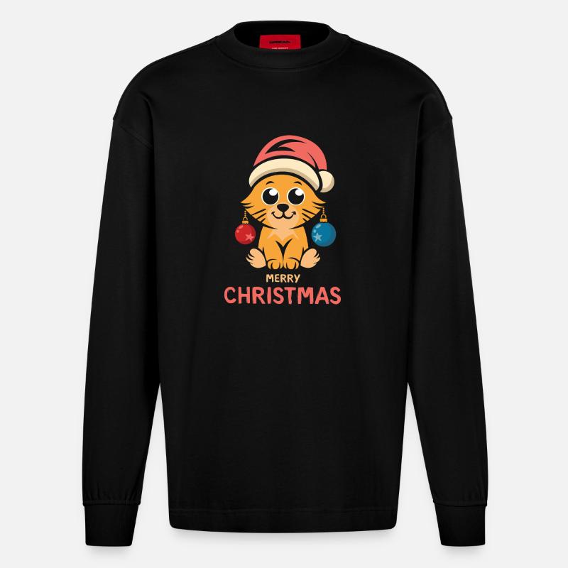 Chat de Noël Joyeux Noël - Manches longues bio épais oversize fabriqué en UE - SOLID BLACK