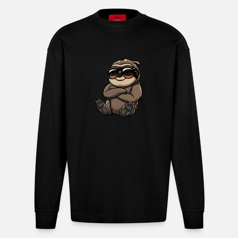 Faultier Cool Comic - Heavyweight Oversized Organic Langarmshirt Made in EU - SOLID BLACK