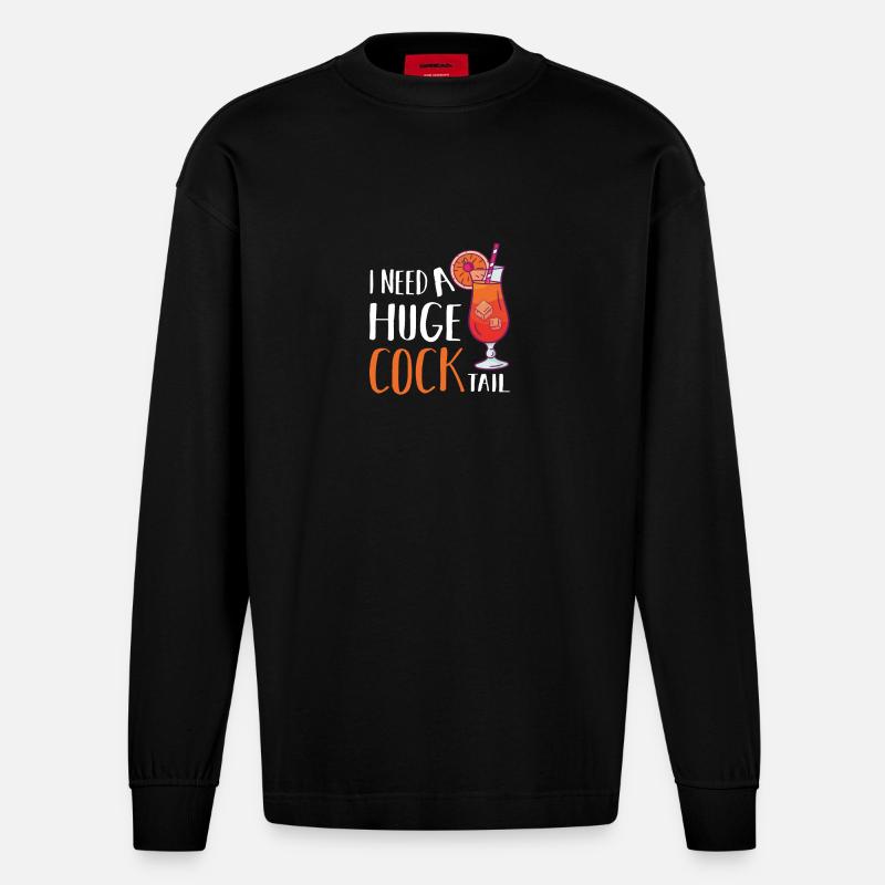 I need a huge cocktail - Heavyweight Oversized Organic Langarmshirt Made in EU - SOLID BLACK