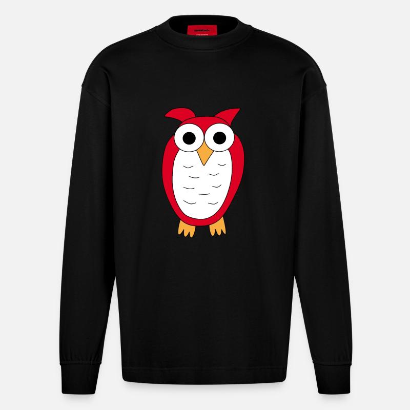 Eule rote Eule - Heavyweight Oversized Organic Langarmshirt Made in EU - SOLID BLACK