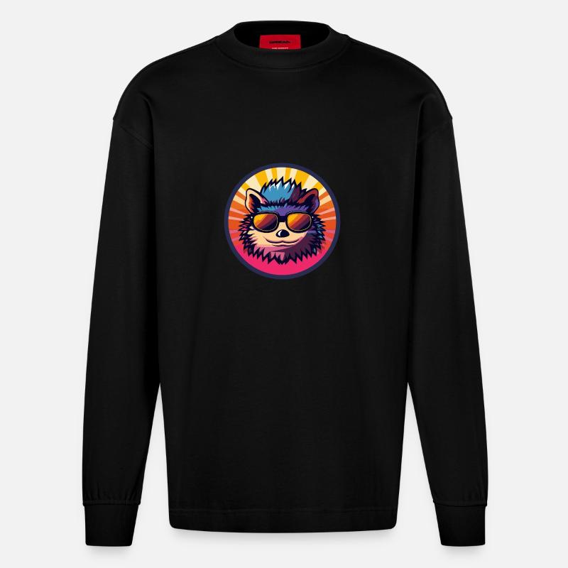 Igel Comic Cool Sommer - Heavyweight Oversized Organic Langarmshirt Made in EU - SOLID BLACK