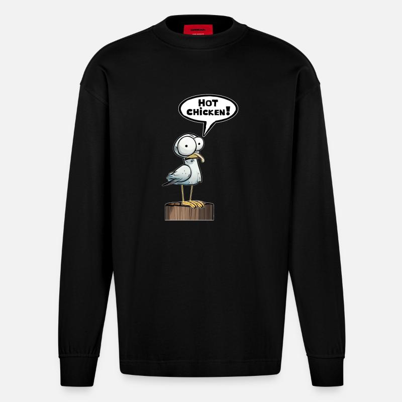 Möwe Sprechblase Hot Chicken - Heavyweight Oversized Organic Langarmshirt Made in EU - SOLID BLACK