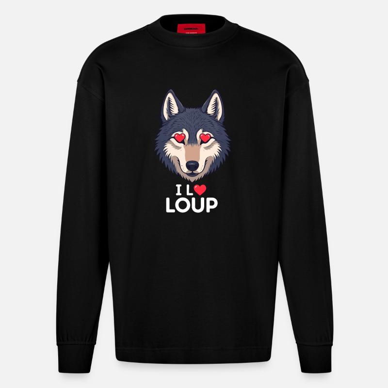 Ich liebe Wolf - Heavyweight Oversized Organic Langarmshirt Made in EU - SOLID BLACK