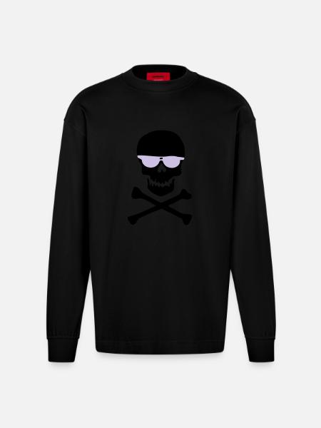 Piratl_mit_brille - Manches longues bio épais oversize fabriqué en UE - SOLID BLACK
