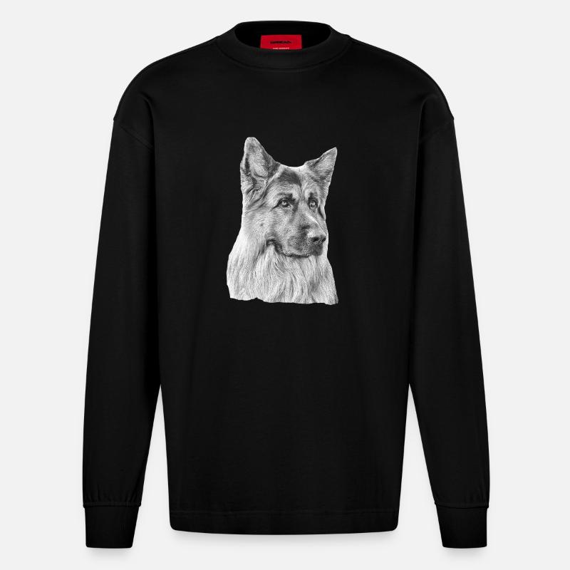 Altdeutscher Schäferhund Deutscher Schäferhund - Heavyweight Oversized Organic Langarmshirt Made in EU - SOLID BLACK