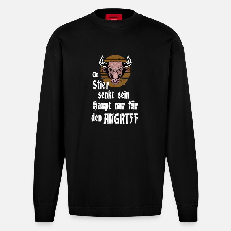 Ein Stier - Heavyweight Oversized Organic Langarmshirt Made in EU - SOLID BLACK