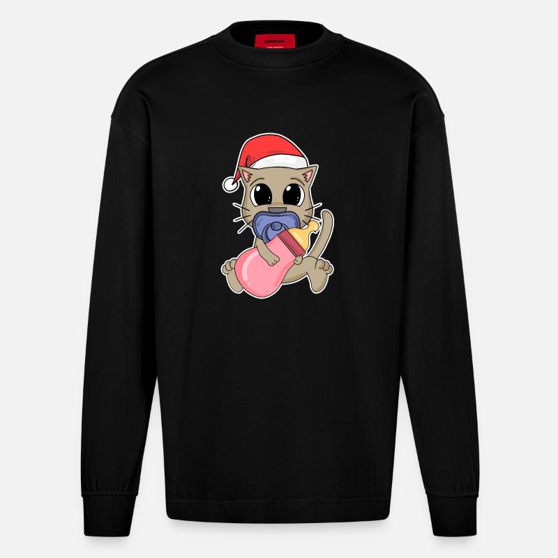 Chat Bébé Noël - Manches longues bio épais oversize fabriqué en UE - SOLID BLACK