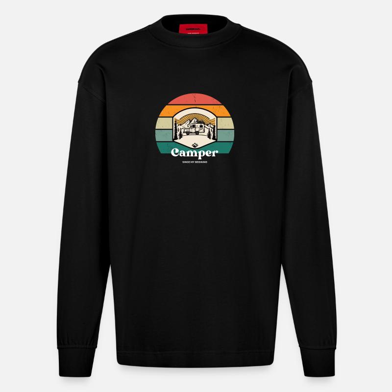 Camper since begining - Heavyweight Oversized Organic Langarmshirt Made in EU - SOLID BLACK