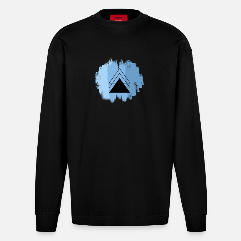 Blue Triangle Overlay - Heavyweight Oversized Organic Longsleeve Shirt Made in EU - SOLID BLACK