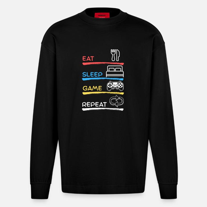 Eat Sleep Game Repeat - Heavyweight Oversized Organic Langarmshirt Made in EU - SOLID BLACK