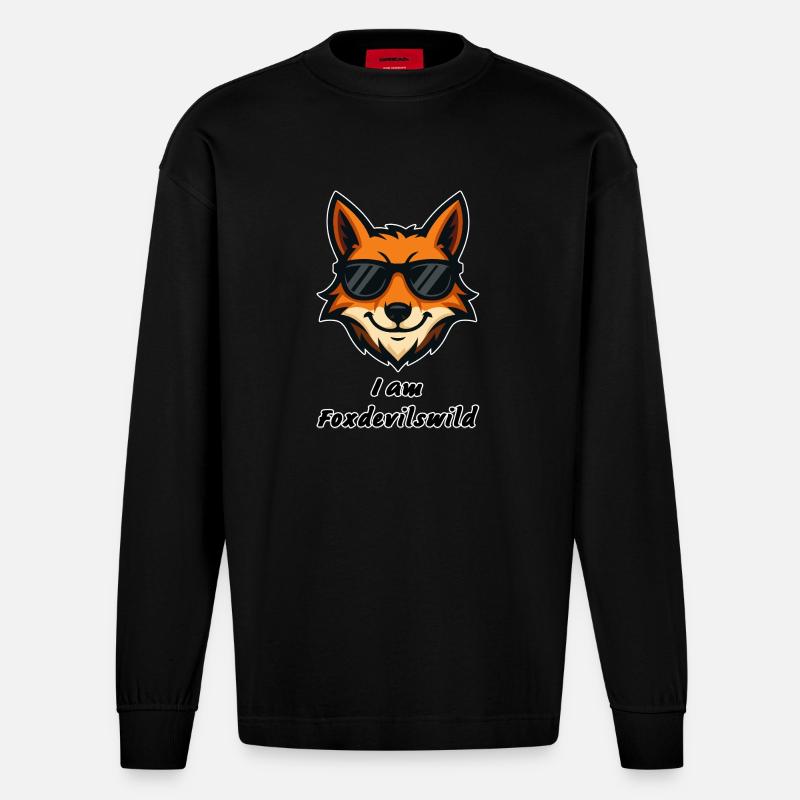 Foxdevilswild - I am Foxdevilswild - be cool - Heavyweight Oversized Organic Langarmshirt Made in EU - SOLID BLACK