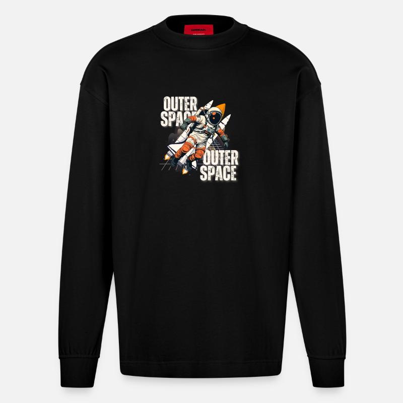 Astronaute en saut de fusée - Manches longues bio épais oversize fabriqué en UE - SOLID BLACK