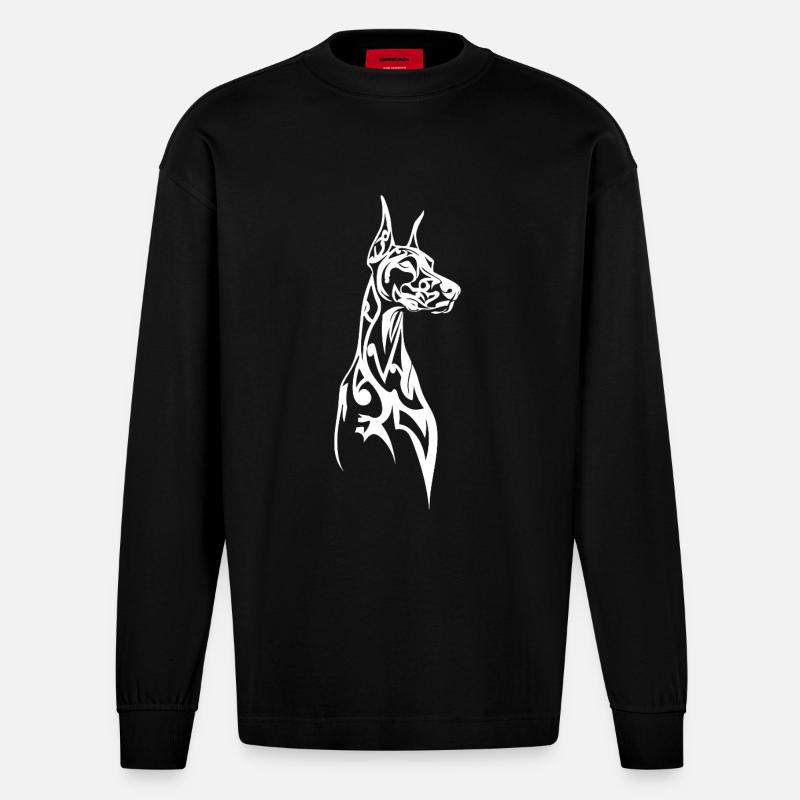 Linienkunst Dobermann Profil - Heavyweight Oversized Organic Langarmshirt Made in EU - SOLID BLACK
