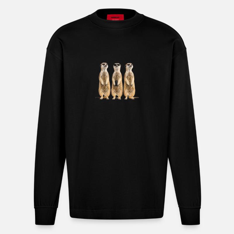 Équipe de sécurité drôle d’Erdmänchen - Manches longues bio épais oversize fabriqué en UE - SOLID BLACK