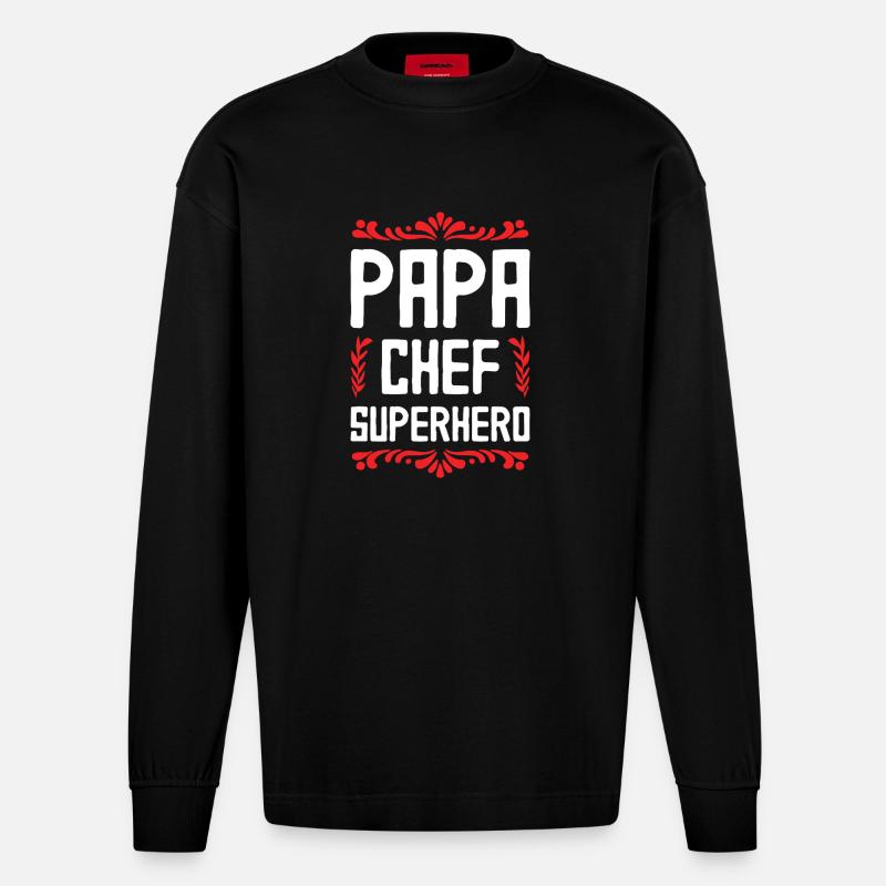 Papa Chef Superheld Dad - Heavyweight Oversized Organic Langarmshirt Made in EU - SOLID BLACK