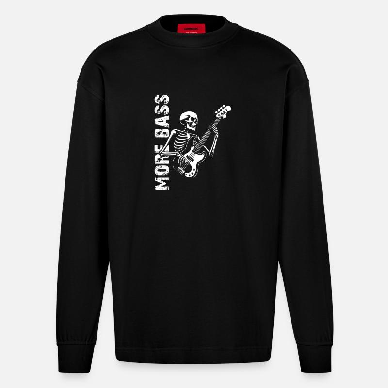Plus Basse - Skeleton avec Basse - Manches longues bio épais oversize fabriqué en UE - SOLID BLACK
