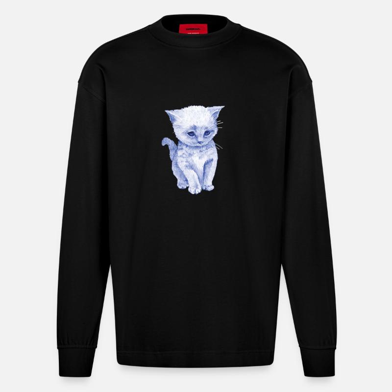 Schmuse Katze - Heavyweight Oversized Organic Langarmshirt Made in EU - SOLID BLACK