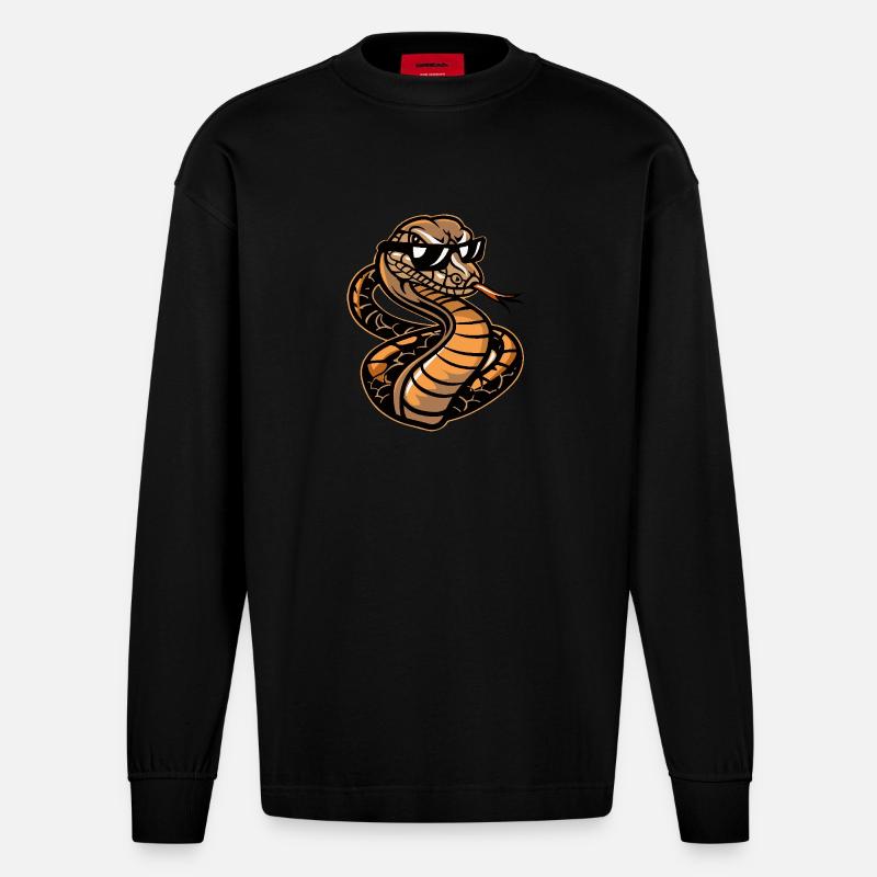 Schlange Kobra Cool Comic - Heavyweight Oversized Organic Langarmshirt Made in EU - SOLID BLACK