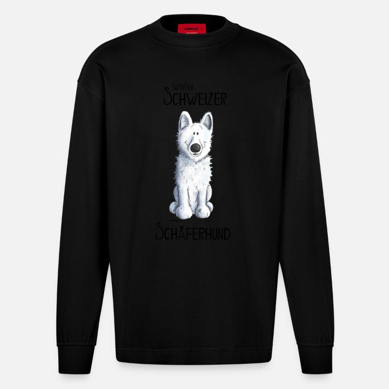 Weißer Schweizer Schäferhund - Heavyweight Oversized Organic Langarmshirt Made in EU - SOLID BLACK