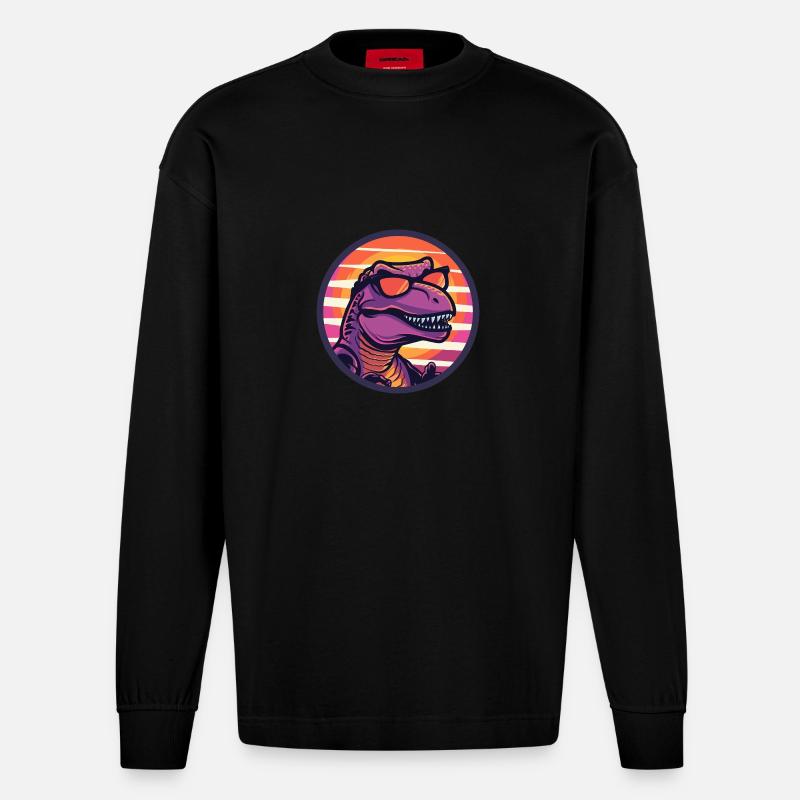 Dinosaurier T-Rex Cool Sommer - Heavyweight Oversized Organic Langarmshirt Made in EU - SOLID BLACK