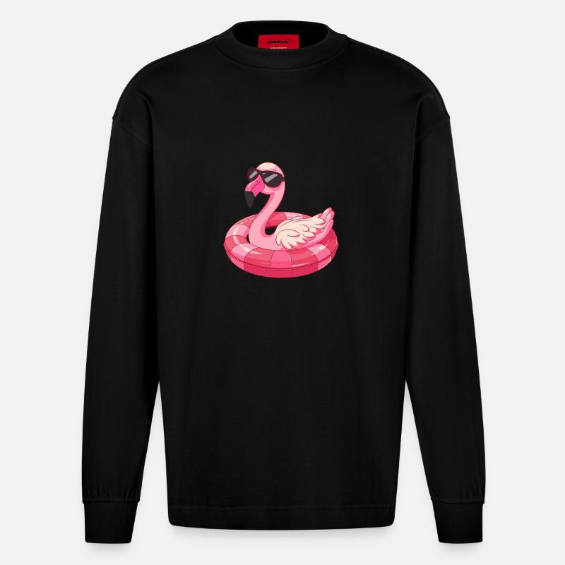 Flamingo Bande Dessinée Cool - Manches longues bio épais oversize fabriqué en UE - SOLID BLACK