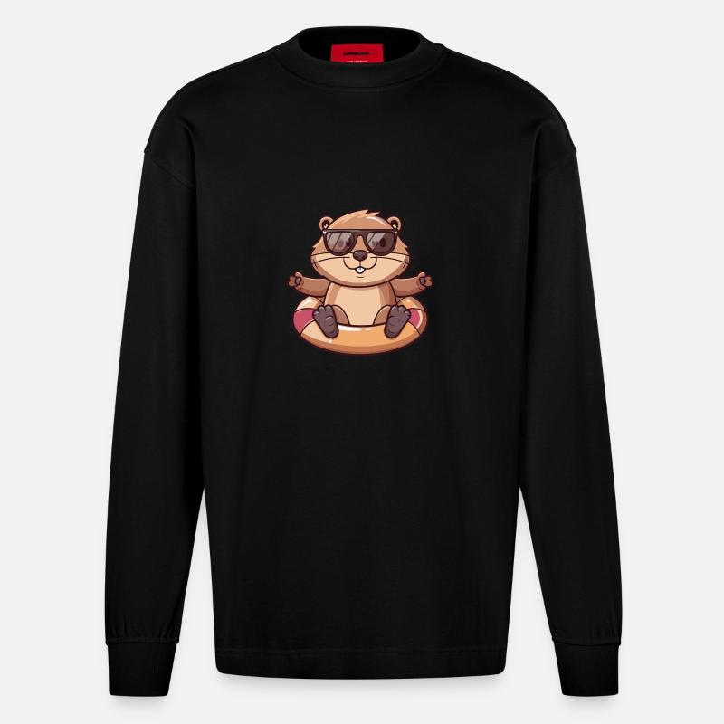 Castor Bande dessinée Cool - Manches longues bio épais oversize fabriqué en UE - SOLID BLACK
