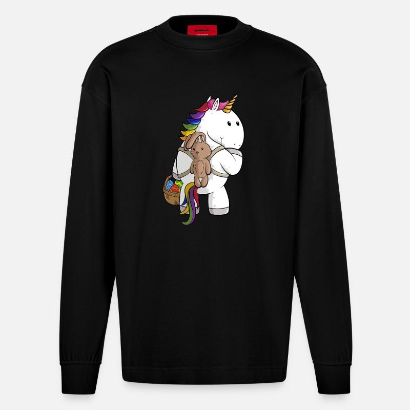 Oster Comic Einhorn - Heavyweight Oversized Organic Langarmshirt Made in EU - SOLID BLACK