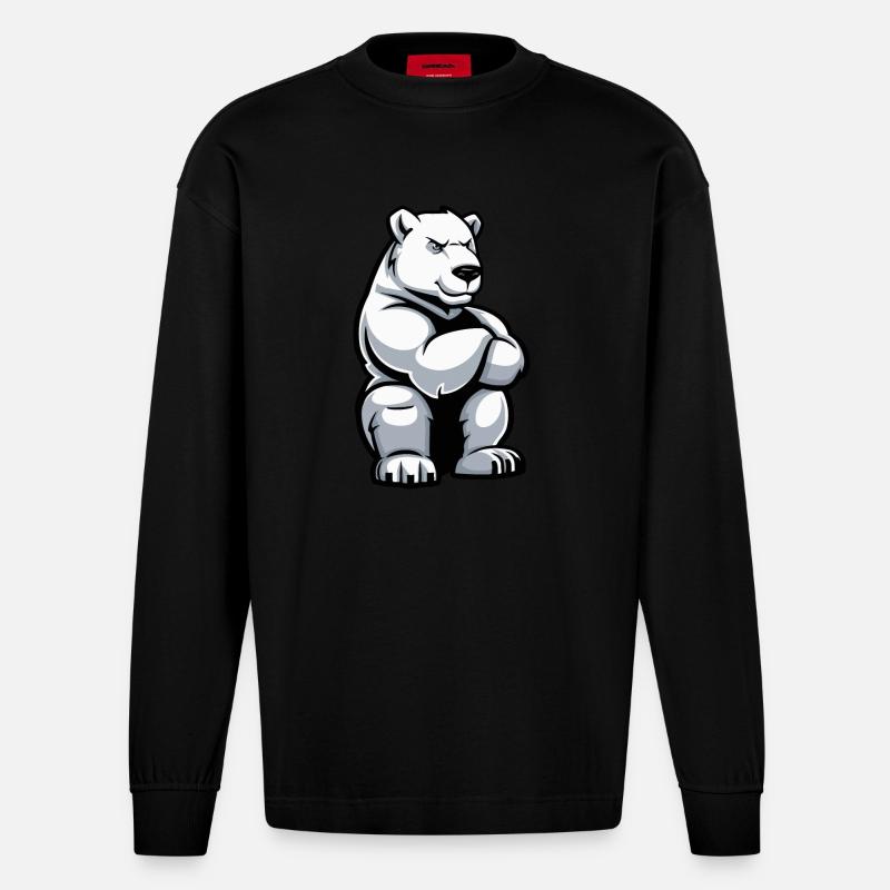 Polar Bear Comic - Heavyweight Oversized Organic Longsleeve Shirt Made in EU - SOLID BLACK