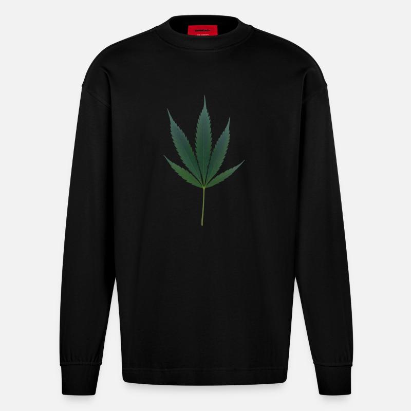 C’est l’heure du cannabis - Manches longues bio épais oversize fabriqué en UE - SOLID BLACK