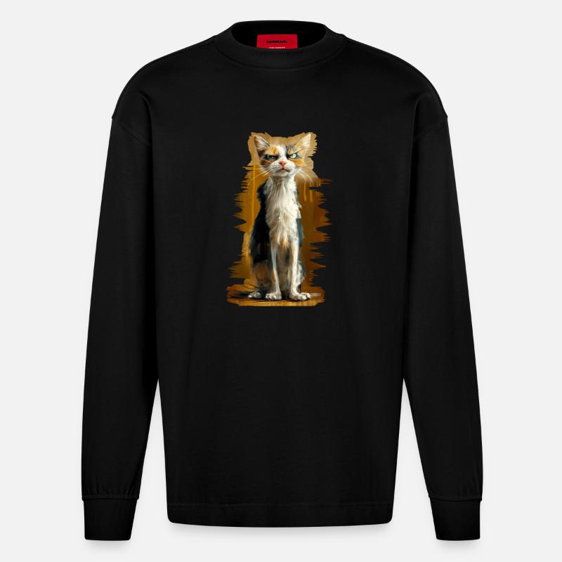 Crumpy Cat - Heavyweight Oversized Organic Langarmshirt Made in EU - SOLID BLACK