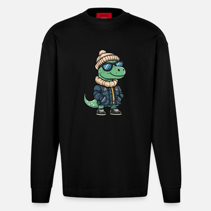 Dinosaurier brontosaurus Cool Comic - Heavyweight Oversized Organic Langarmshirt Made in EU - SOLID BLACK